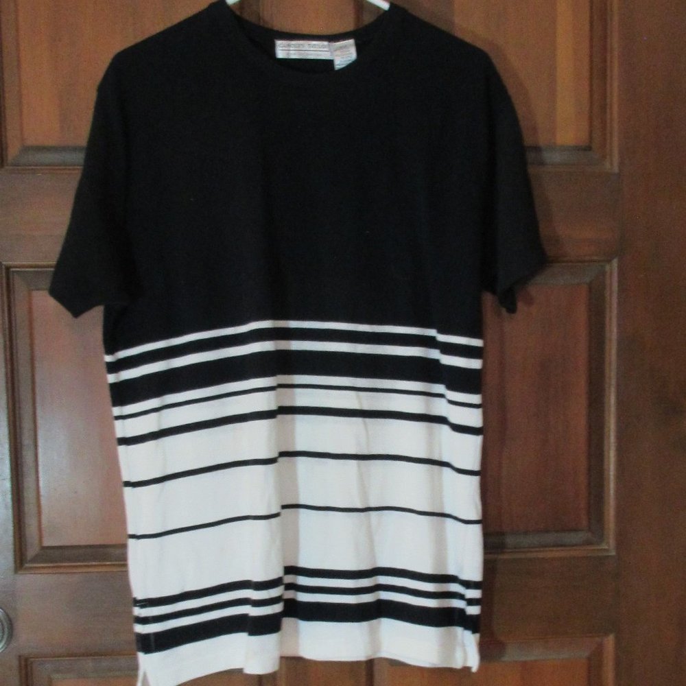 Black White Stripe T-Shirt Small CAROLYN TAYLOR
